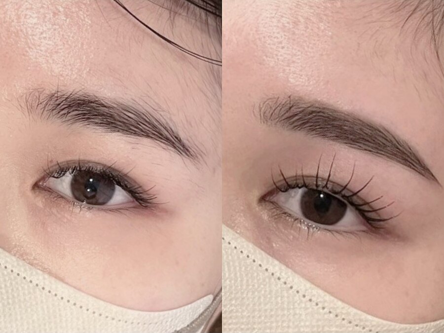 眉毛Waxの施術前と施術後の目元